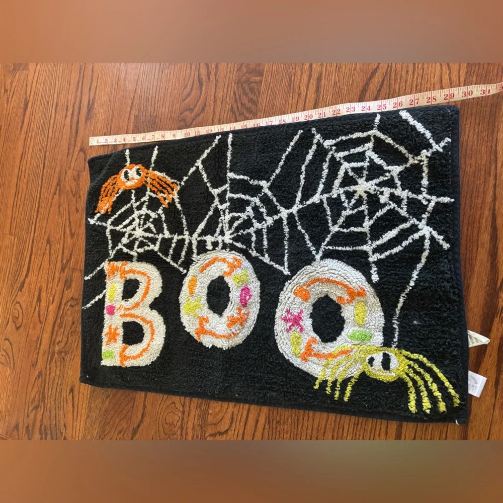 Halloween Spider Web Bath Mat - Black, White, Orange